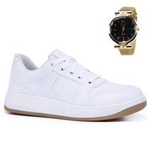 Tênis Sapato Casual Confortável Leve Macio Branco Básico Feminino + Relógio Feminino Magnético 2761