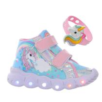 Tenis sapato de unicornio com luz de led menina + pulseira