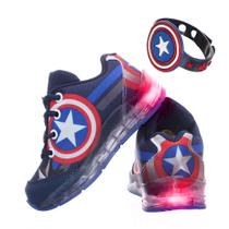 Tenis Sapato Infantil Masculino Criança Luz Led Capitão Azul com Pulseira