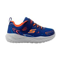 Tênis Skechers Infantil Nitro Sprint tiras autocolantes Azul+Laranja