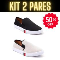 Tênis Slip On 2 Pares Feminino Masculino Casual Confortável Leve e Macio Estilo Básico Dia a Dia