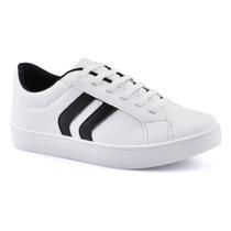 Tenis Slip On Branco Godiva Tiras Preto