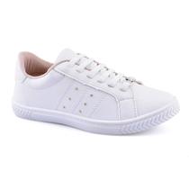 Tenis Slip On Branco Rosa Godiva Fivela Prata