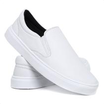 Tênis Slip On Branco Sapatênis Casual Iate Enfermagem Médico Dentista Calce Fácil Leve Confortável