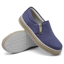 Tênis Slip On Casual Dk Shoes com Zíper Lateral Tecido em Jeans e Sola Borracha