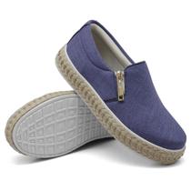 Tênis Slip On Casual Feminino com Zíper Lateral Tecido em Jeans Tênis Slip On Casual Feminino com Zíper Lateral Tecido em Jeans