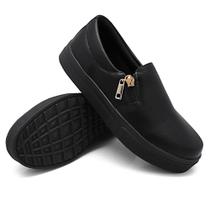Tênis Slip On Casual Feminino Liso Zíper Lateral Sola Borracha Leve Mulher Fashion