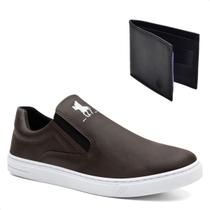 Tênis Slip On Casual Polo Masculino Extra Macio + Carteira