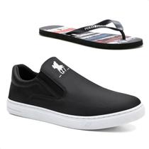 Tênis Slip On Casual Polo Masculino Extra Macio + Chinelo