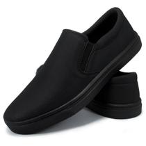 Tênis Slip On Casual Sem Cadarço e Detalhe em Couro Preto