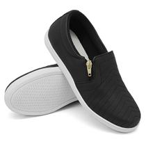 Tênis Slip On Dk Shoes com Zíper Detalhe em Costura Frontal e Sola Reta Tênis Slip On Dk Shoes com Zíper Detalhe em Costura Frontal e Sola Reta