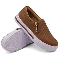 Tênis Slip On Dk Shoes com Ziper Lateral Detalhe em Costura e Sola com Listra