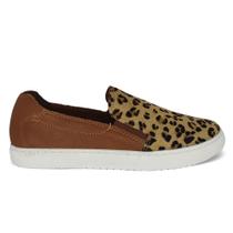 Tênis Slip On Feminino Bottero Couro Casual Onça