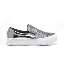 Tênis Slip On Feminino Brilho Glitter Confortável
