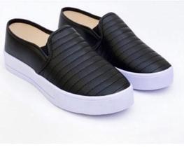 Tênis Slip On Feminino Calce Fácil Confortável Listras - via verezze