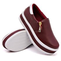 Tênis Slip On Feminino Casual Calce Fácil Zíper Sola Borracha Leve Listra Estilo Conforto