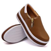 Tênis Slip On Feminino Casual Calce Fácil Zíper Sola Borracha Leve Listra Estilo Conforto