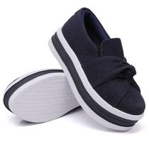 Tênis Slip On Feminino Casual Nó Frontal e Sola Borracha Alta Flat Mulher Fashion