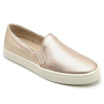 Tênis Slip On Feminino Couro Calce Fácil Metalizado Casual - Q&A