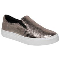 Tênis Slip On Feminino Couro Craquele Ouro Velho
