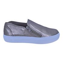 Tênis Slip On Feminino Em Couro Casual Scarpetti 250 Prata Velho Tênis Slip On Feminino Em Couro Casual Scarpetti 250 Prata Velho