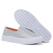 Tenis Slip On Feminino Glitter Moda Confortavel Festa Casual Brilho