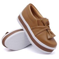 Tênis Slip On Feminino Laço Frontal Sola Borracha Robusta Leve Top Mulher Casual