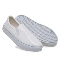 Tenis Slip On Feminino Sapato Hospital Enfermagem Cozinha Branco Verniz - Lila Martore