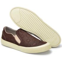 Tênis Slip On Iate Couro Nobuck Masculino Texturizado Solado Natural Emborrachado Confortável Casual