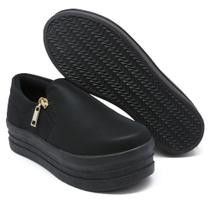 Tênis Slip On Liso Feminino com Zíper Lateral Sola Borracha Alta Flat Dia a Dia Mulher Casual