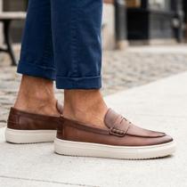 Tênis Slip On Masculino Penny Loafer Couro Legítimo Elegante Confortável Calce Fácil Tênis Slip On Masculino Penny Loafer Couro Legítimo Elegante Confortável Calce Fácil