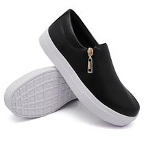 Tênis Slip On Moda Casual Fashion Feminino com Zíper Lateral Sola Leve Dia a Dia