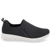 Tênis Slip On Preto Elastano Zíper