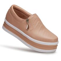 Tênis Slip On Sapatenis Feminino Zíper Sola Plataforma Flat Leve Moda Casual Mulher Fashion Dia Dia - DK UZE SHOES