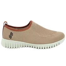 Tênis Slip On Usaflex Tricot Camel/Preto - 02208