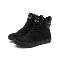 Tenis Sneaker Botinha Cano Alto Couro Unissex Fitness Preto