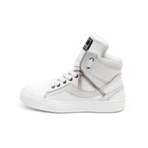 Tenis Sneaker Botinha Cano Alto Unissex Couro Branco Tenis Sneaker Botinha Cano Alto Unissex Couro Branco