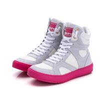 Tenis Sneaker Botinha Cano Alto Unissex Fitness Branco Pink Couro Tenis Sneaker Botinha Cano Alto Unissex Fitness Branco Pink Couro