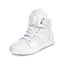 Tenis Sneaker Cano Alto Unissex Branco Com tiras autocolantes Botinha Academia Tenis Sneaker Cano Alto Unissex Branco Com tiras autocolantes Botinha Academia