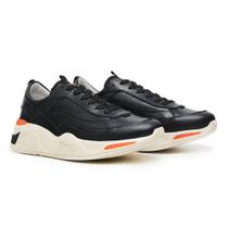 Tenis Sneaker Casual em Couro BadPlay com Cadarço Detalhe Recortes e Perfuros