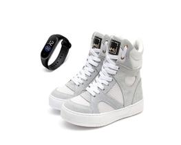 Tenis Sneaker Feminino Botinha Treino Academia Cano Alto + Relógio Tenis Sneaker Feminino Botinha Treino Academia Cano Alto + Relógio