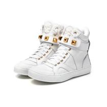 Tênis Sneaker Feminino Piramide Cano Alto Fitness Academia Caveira Couro Legítimo 10100 Branco Doura