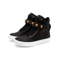 Tênis Sneaker Feminino Piramide Cano Alto Fitness Academia Caveira Couro Legítimo 10100 Preto Dourad
