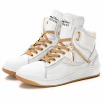 Tênis Sneaker Unissex Couro Legitimo Branco Dourado Tênis Sneaker Unissex Couro Legitimo Branco Dourado