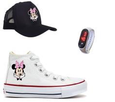 Tênis Star Minnie Mouse Boné + Relógio Infantil All Botinha Adulto Feminino