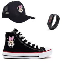 Tênis Star Minnie Mouse Boné + Relógio Infantil All Botinha Adulto Feminino