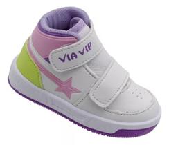 TENIS STREET BB CANO ALTO C/ tiras autocolantes E SILK ESTRELA BRANCO/LILAS