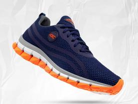 Tênis Unissex Macio Esporte Azul Laranja Confortável Calce Facil