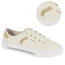 Tênis Urban Brilhos Feminino Cadarço Moleca Off White Dourado Tênis Urban Brilhos Feminino Cadarço Moleca Off White Dourado