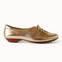 Tênis Urban Luxe Feminino Em Couro Dourado 8107